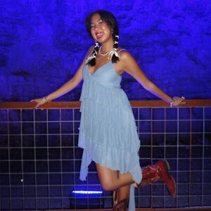 blue babydoll ruffle mini dress